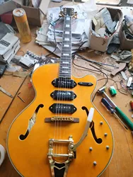 Guitarra eléctrica de cuerpo hueco de Jazz con acabado rubio para destros, guitarra de Jazz Archtop Fancy P90 con pastilla única