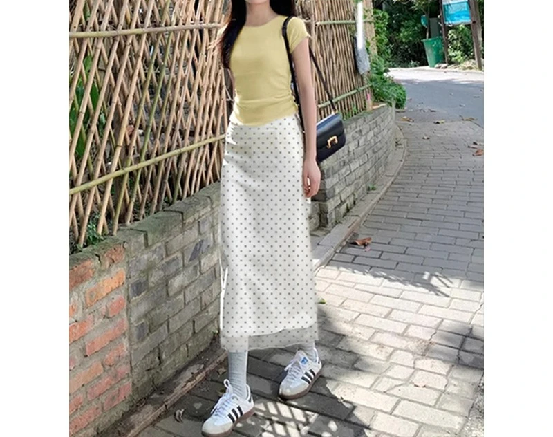 

White Polka Dot Midi Skirt for Women 2025 New Summer Pear Shaped Figure A-line Hip Hugging Long Skirt