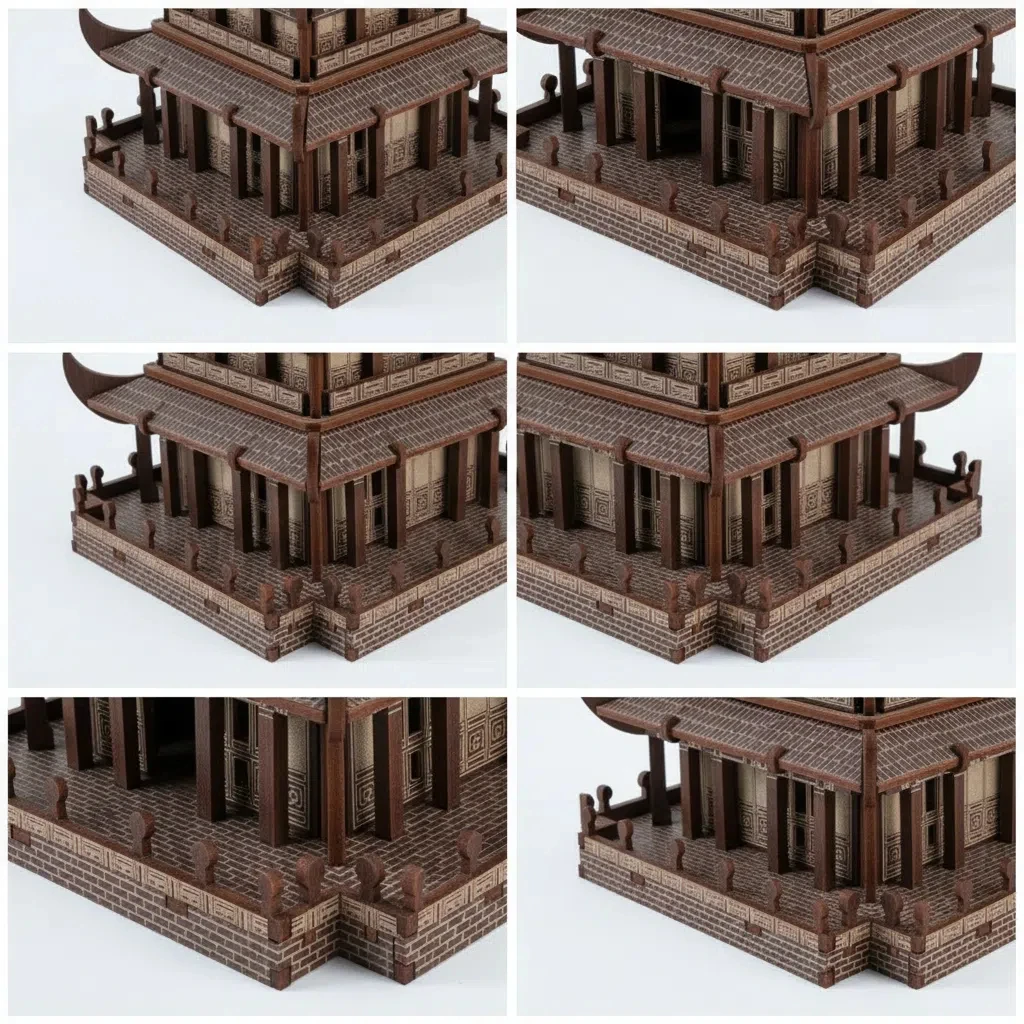OUZEY Puzzle 3D tour chinoise ancienne - Kit de construction de maquettes architecturales en bois, projet de bricolage découpé au laser pour adultes et adolescents 14 ans +