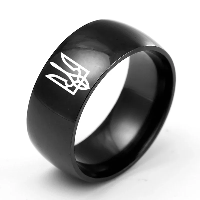 8MM Stainless Steel Ring Rotated Ukrainian National Emble Ring God Bless Ukrainian Personalised Initial Engrave A to Z Alphabet