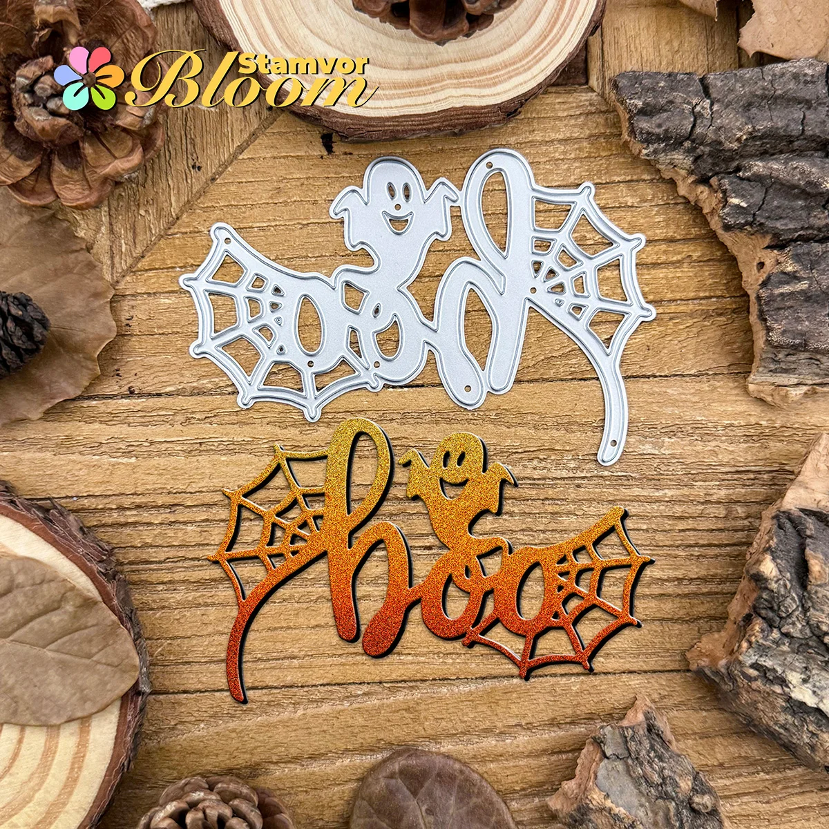 Schöne Spinnennetz und Geist Halloween BOO Wort Titel Metall Stanzformen Scrapbooking dekorative Prägung