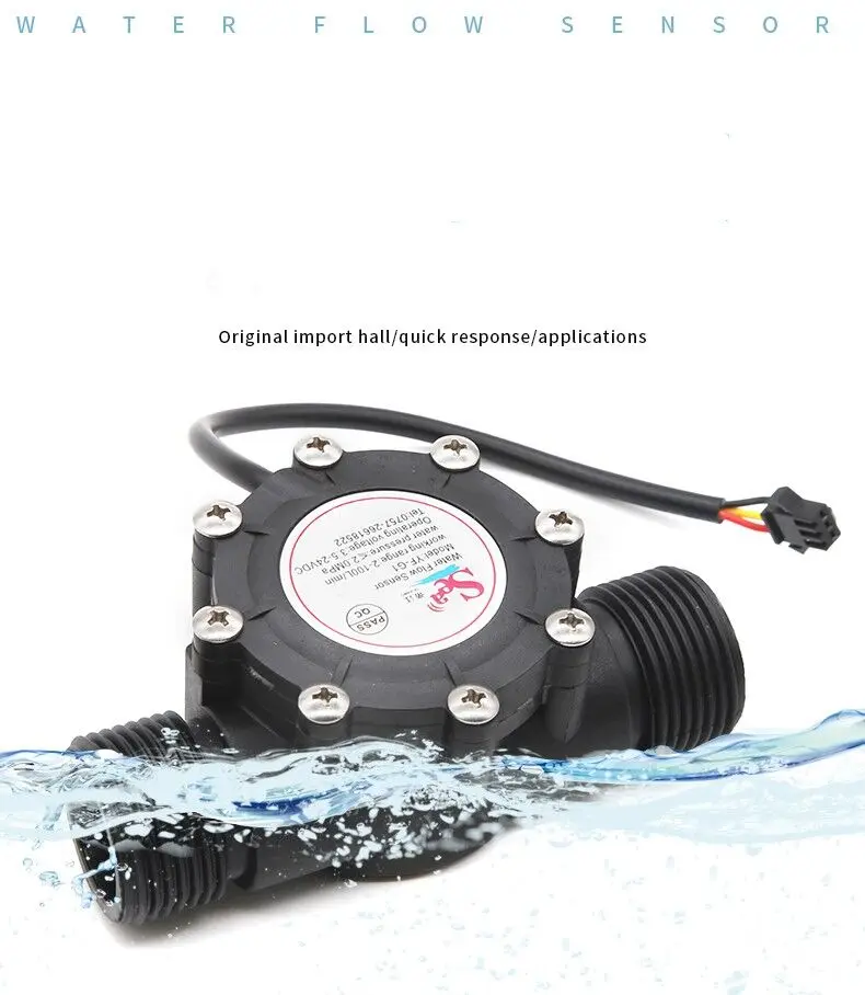 Water Pipe Flow Meter Sensor Counter Indicator Hall Water Heater Accessories Flowmeter DN25 G1 Flow Range 2-100L/min