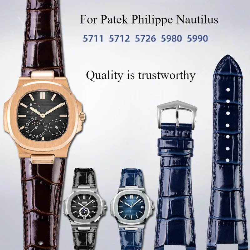 For  Patek Philippe Sport Convenient Series Nautilus 5711/5712G Notched Men's Genuine Leather Watch Strap Accessories 25mm