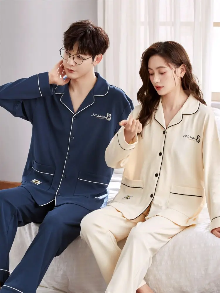 Couple Pajamas Set Couple Matching Clothing Home Warm Sleepwear Winter Men  Pijama Woman Knit Two Piece Christmas Family Satin