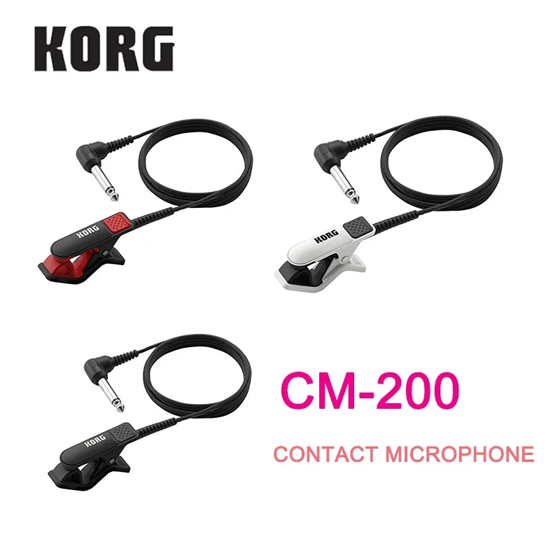 Korg CM300 Micrófono de contacto con clip Conector de teléfono macho de 1/4'' (diámetro 6,3 mm) y cable protector de 5 pies (1,5 m) - Blanco/Negro/Rojo