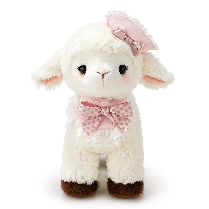 Lovely White Lamb Stuffed Animal Plush Doll Lolita Style Sheep Toy with Lace Skirt Bow Decor Christmas Birthday Present