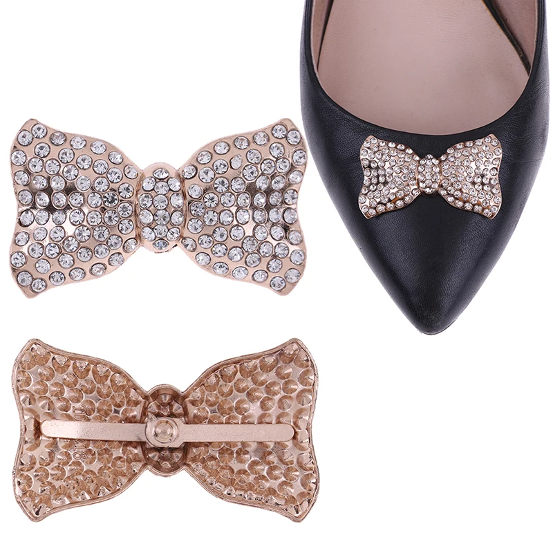 1Pc Rhinestone bowknot metal shoes clip buckle women shoe charm accessories