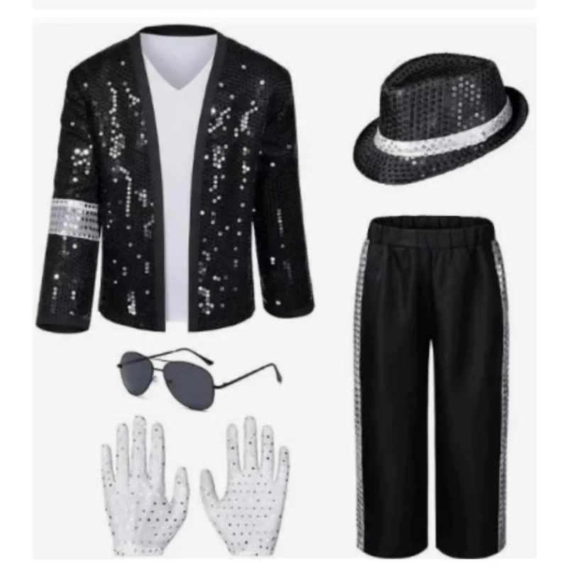 70s 80s American Pop Rock Superstar Boys Costume Halloween Stage Performance Show Retro Silver Clothes Outfit