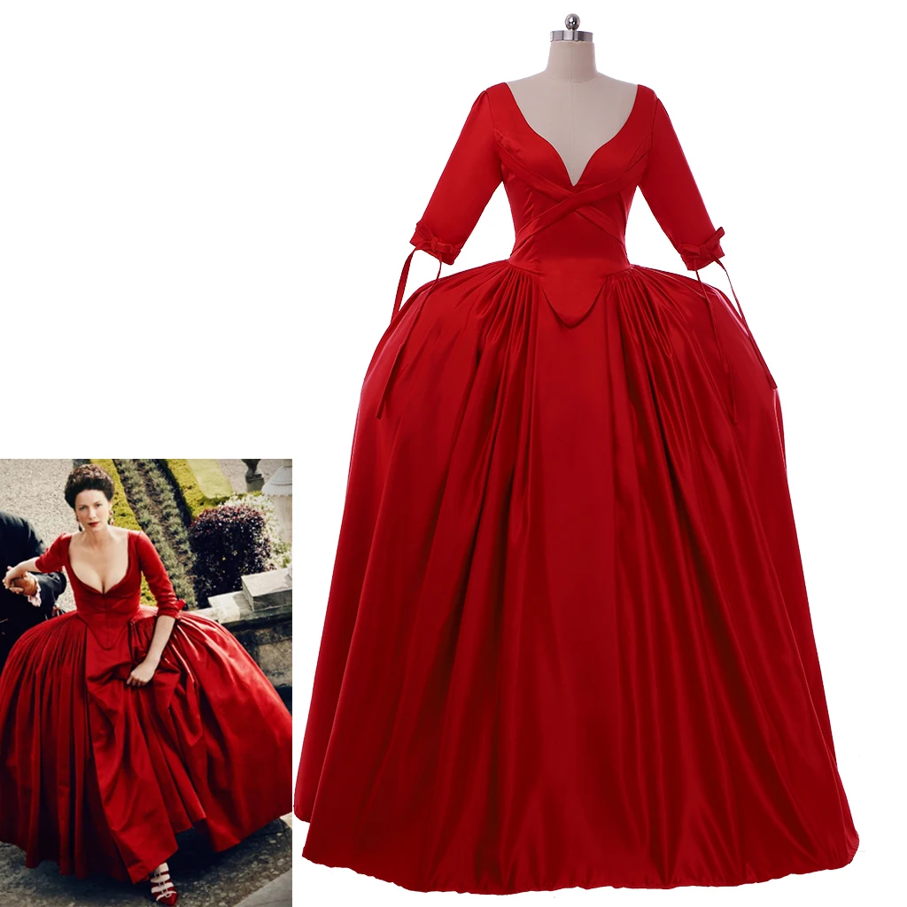 TV Outlander Claire Randall Cosplay Costume Claire Red Gown Ball Medieval Rococo Dress Custom Made