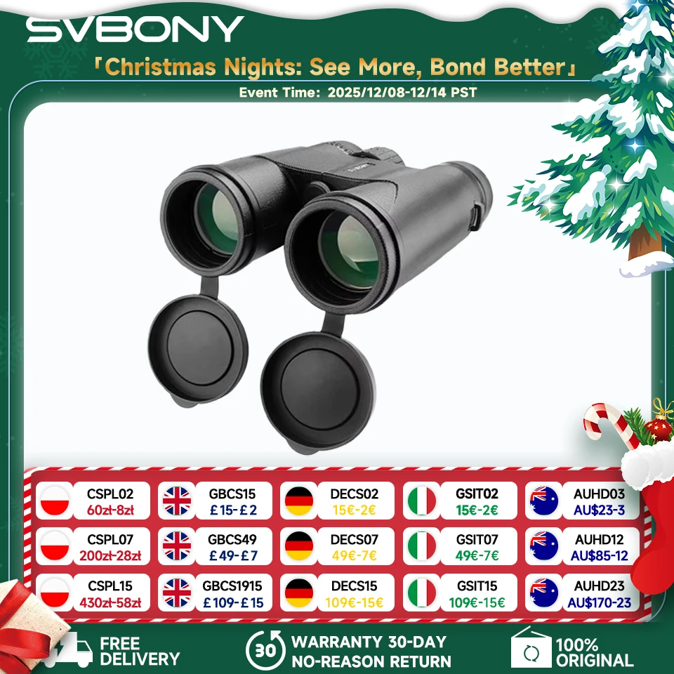 

SVBONY SA202 Binoculars,10x42 Binoculars for Adults,Compact FMC Lens,Binoculars with Neck Strap Carrying Bag for Hiking Birding