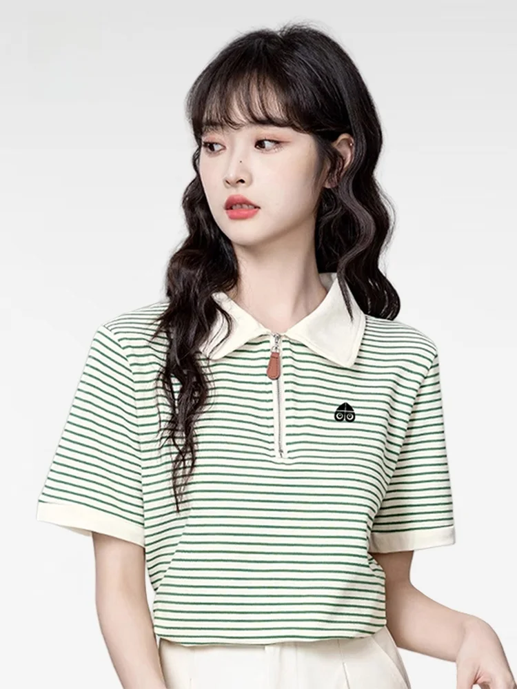 

Moose Kingip Scissors Pattern Women's T-irt ort Sve Striped Versatile irt Cotton Casual Summer Top