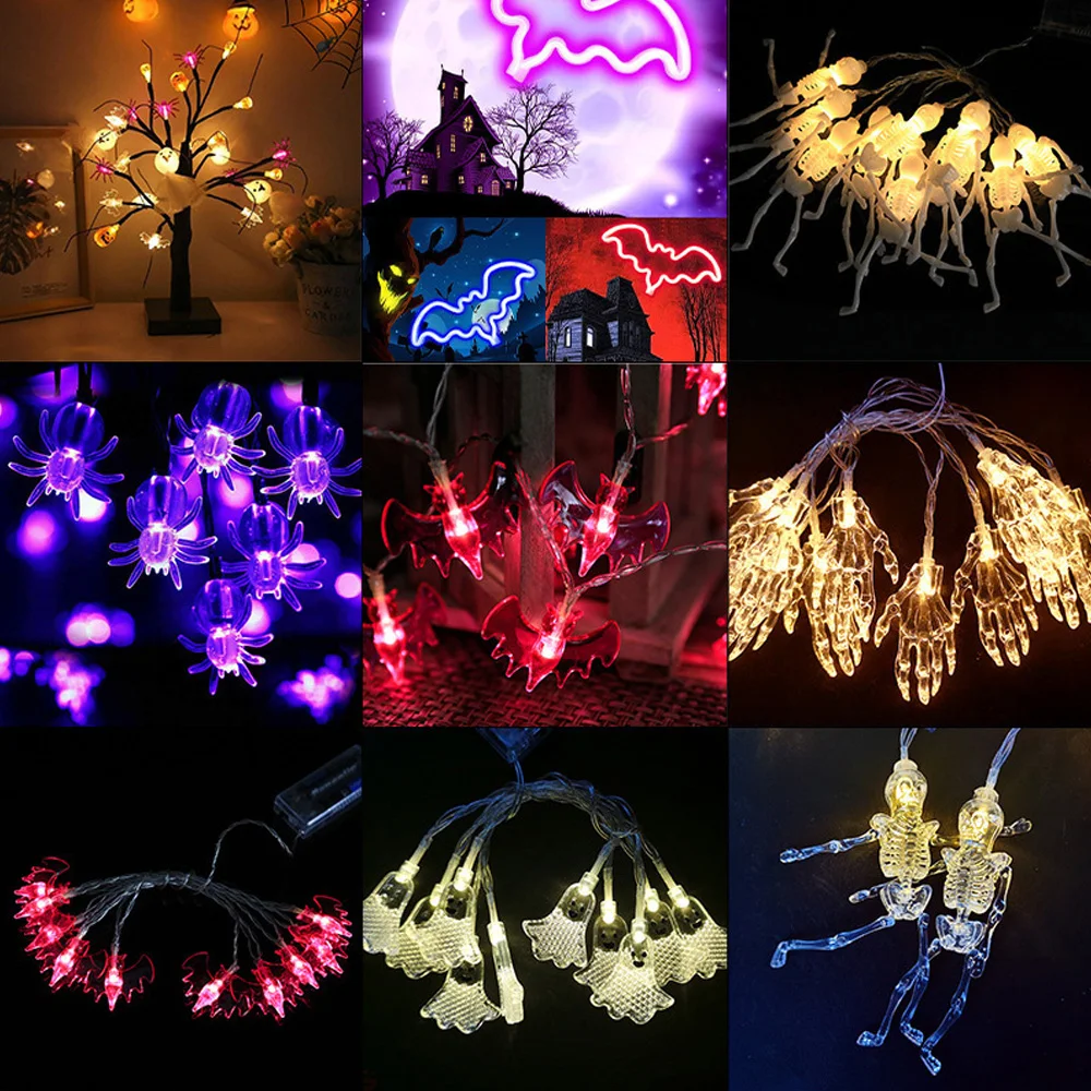 

led string lights pumpkin spooky bat modelling coloured lights halloween yard regulating atmosphere string lights