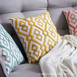 Throw Pillow Covers Nordic Embroidery Geometric Embroidered Hugging Pillowcase Chair Cushion Case Yellow Blue Fabric Pillowcase