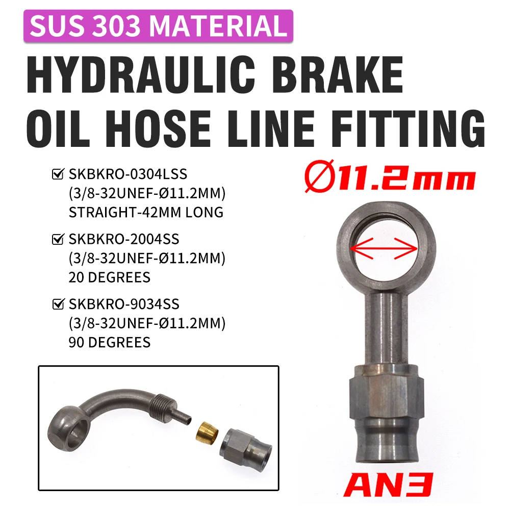 SK CUSTOM AN3 Stainless Steel Car Motorcycle Hydraulic Brake Oil Hose Line Banjo Fitting 11.2mm Straight 20° 90° Brake Hose Ends