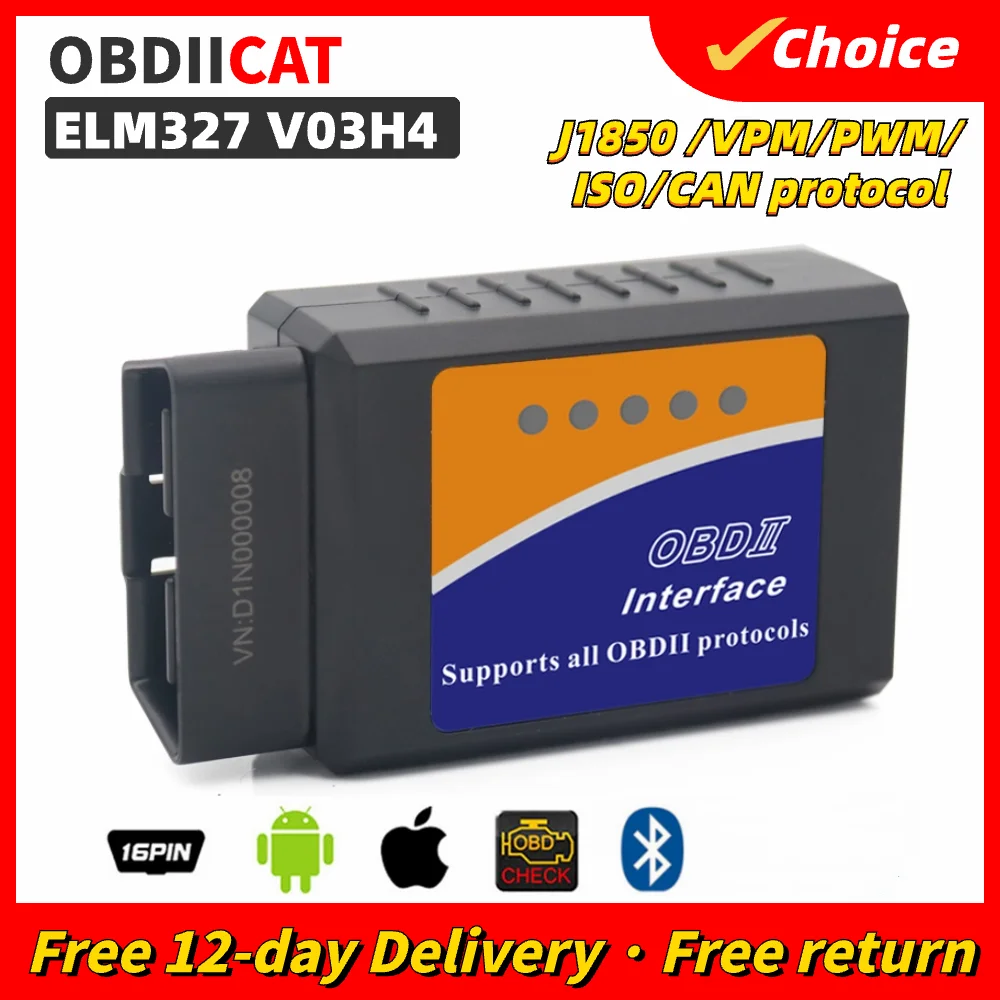 V03H4 ELM327 OBD Bluetooth Diagnostic ELM 327 Auto Adapter Car Tool For Android/IOS OBDII Protocol