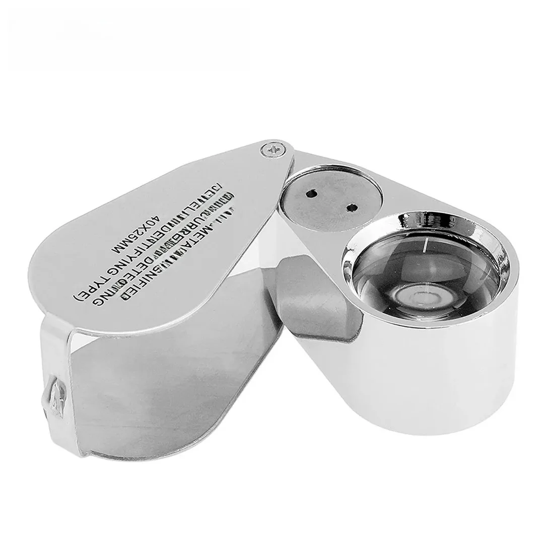 40X Illuminated Jeweler LED UV Lens Loupe Magnifier with Metal Construction and Optical Glass