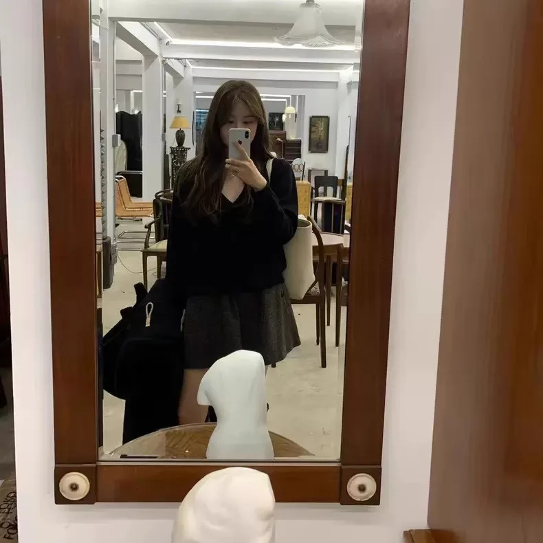 Loose Plaid Woolen orts Spring Autumn High Waist Elastic Waist Floral Print Versatile Korean Sle Ladies Casual Pants