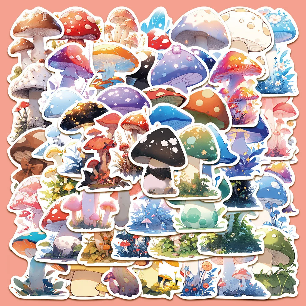 50-Piece Cute Cartoon Mushroom Stickers - Adorable Waterproof Decor for Notebooks, Laptops, Journals, Phone Cases, Luggage