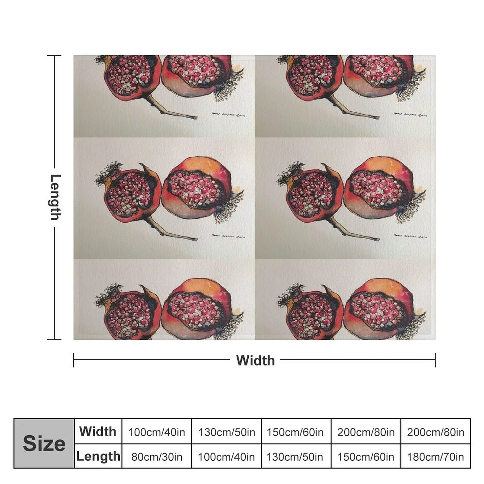 Pomegranate. Pen and wash. Throw Blanket for winter Flannel Fabric Furrys Soft Big Blankets