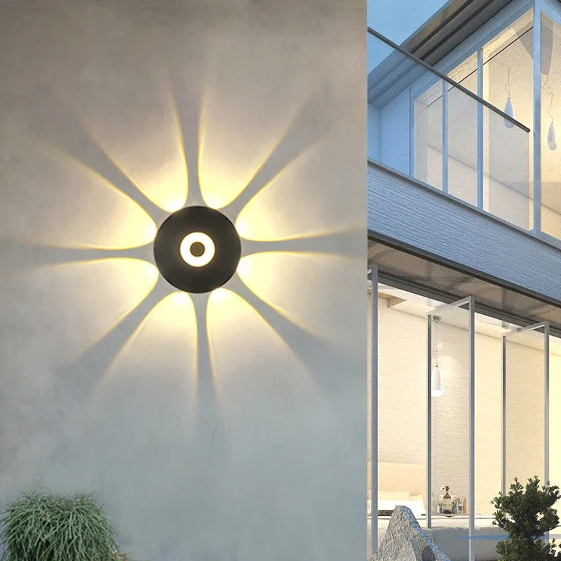 Outdoor impermeável Circular Wall Lamp, Pátio, Decoração Home, Varanda Jardim, Paisagem Wall Lamps, Indoor e Outdoor Estrelas