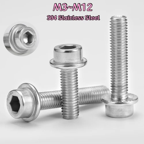 M3 M4 M5 M6 M8 M10 M12 tornillo de cabeza con casquillo de brida 304 A2 de acero inoxidable con arandela pernos con casquillo Allen longitud 5mm-60mm