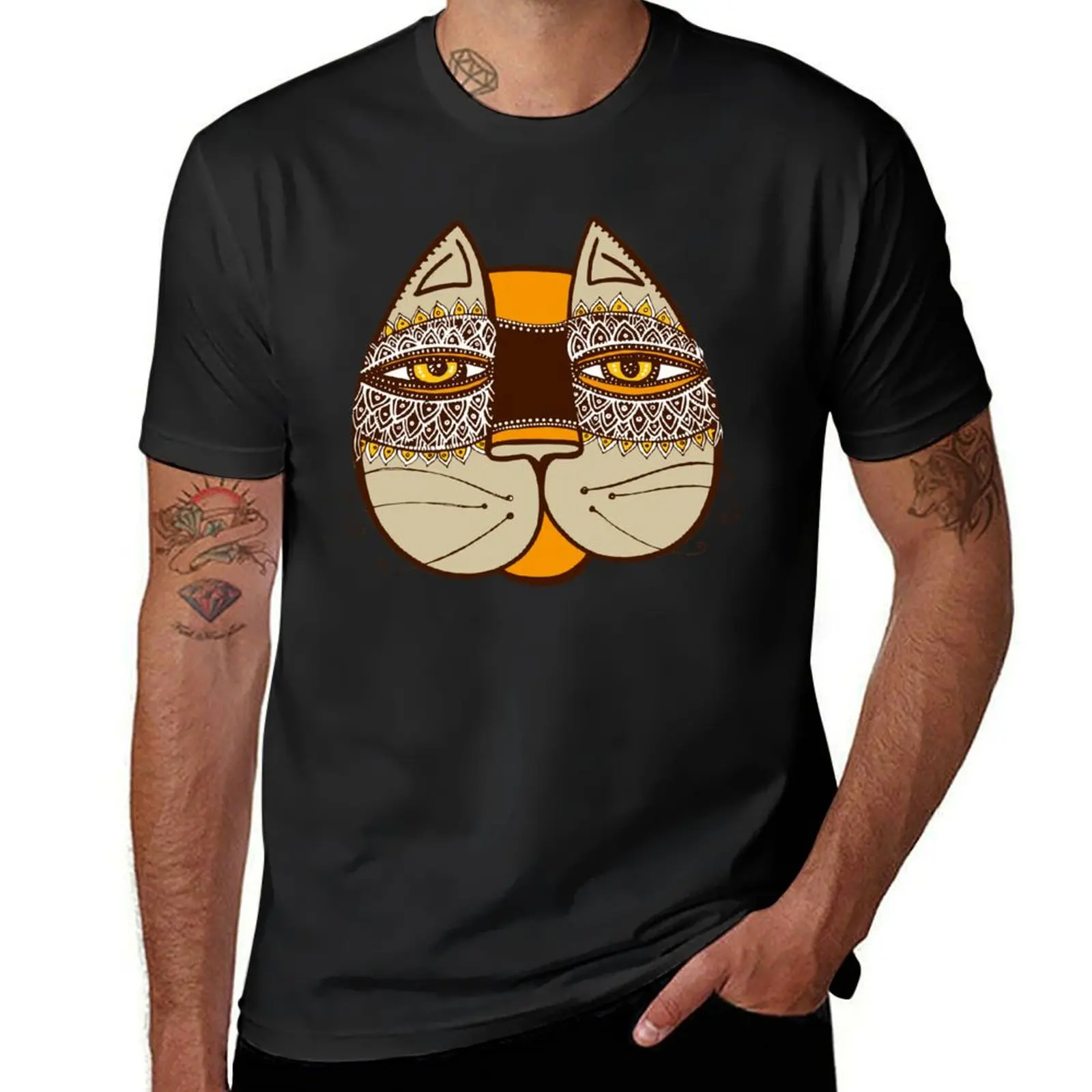 T-shirt surdimensionné avec visage tribal chat pour hommes, chemises de sport, graphiques de mode, fans de sport