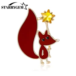Broches de zorro con diamantes de imitación para mujer, alfileres de animales de dibujos animados bonitos Unisex, regalos para amigos, fiesta de oficina, accesorios de joyería