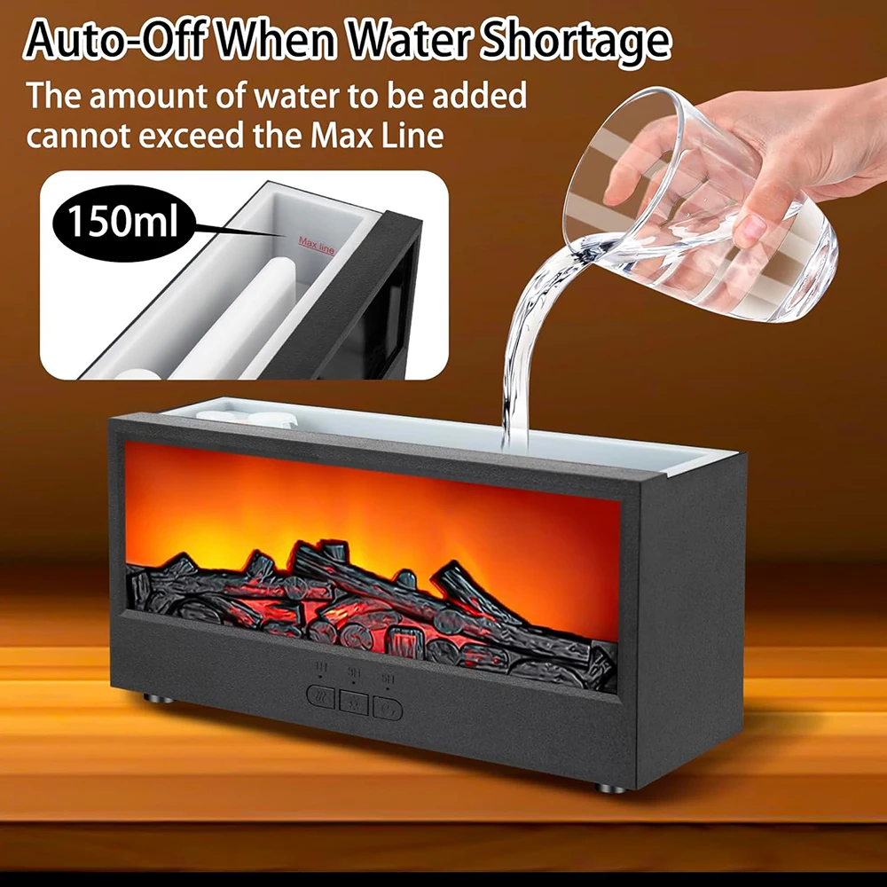 Fireplace Flame Essential Oil Diffuser, 150ml Fireplace Flame Diffuser,Colorful Mist Mode Humidifier 3 Timer Remote Control