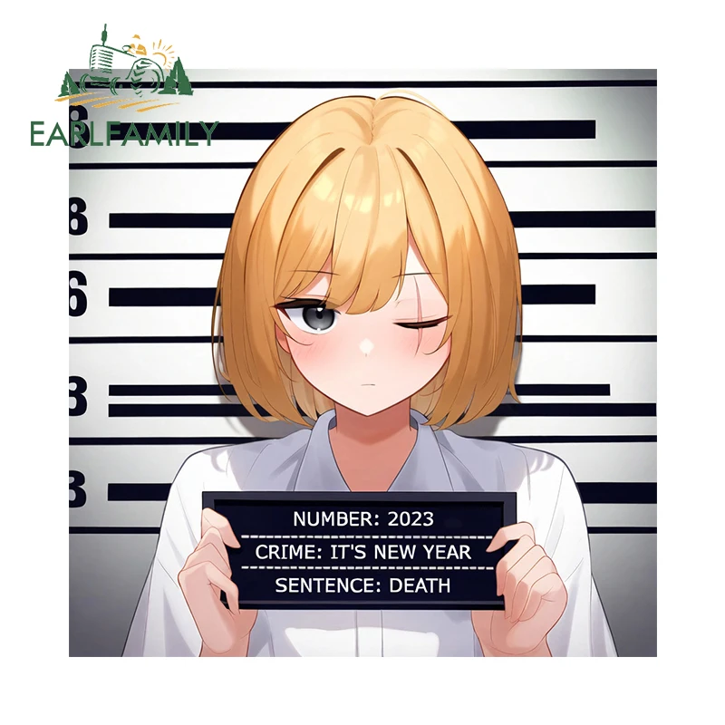 EARLFAMILY 13cm x 9cm Crime It's New Year Car Sticker JDM Number 2023 Sentence Death Prison Decal Cartoon Car Accessories