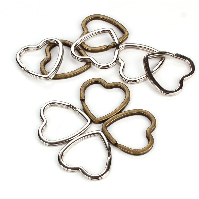 10pcs/lot Antique Bronze/Rhodium Heart Shape Keychain Circle Keyring Findings Fit DIY Keychain Rings Circles Accessories