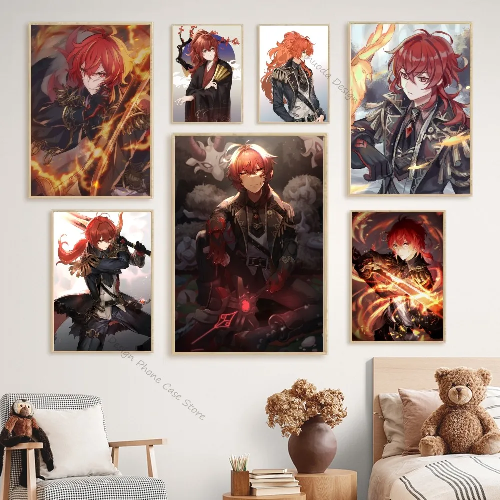 1pc Genshin Impact Diluc Poster Good Quality Prints And Posters Vintage Room Home Bar Cafe Decor Aesthetic Art Wall Painting