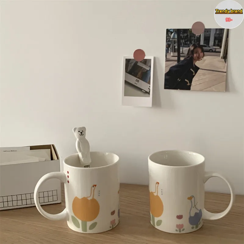 Realme Ins Cute White Ceramic Coffee Cup Mug Home Decoration Breakfast Drinking Milk Tea Cup Tableware Wedding Couple Gift Mug