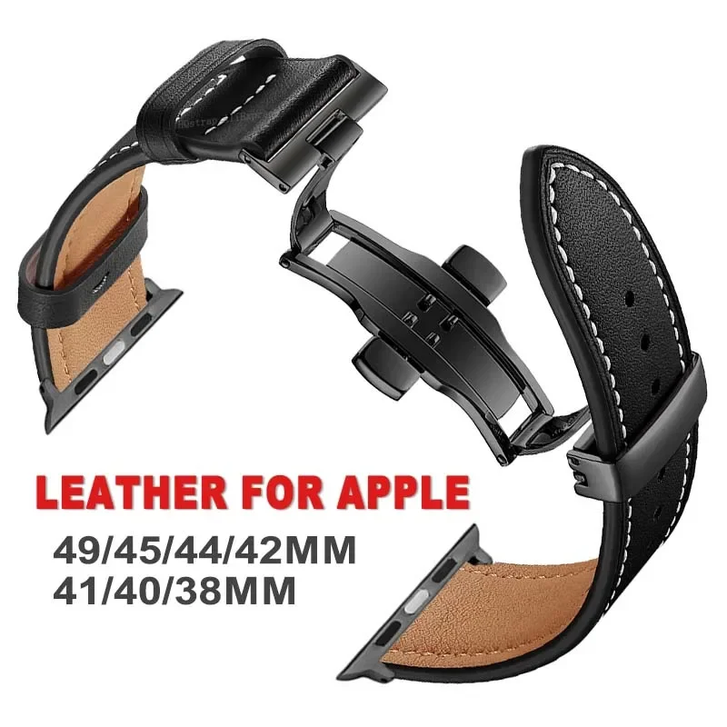 Genuine Leather Band for Iwatch 49mm 45mm 44mm 42mm Strap for Apple Watch Series 8 7 SE 6 5 4 40mm 41mm 38 Bracelet Accessories