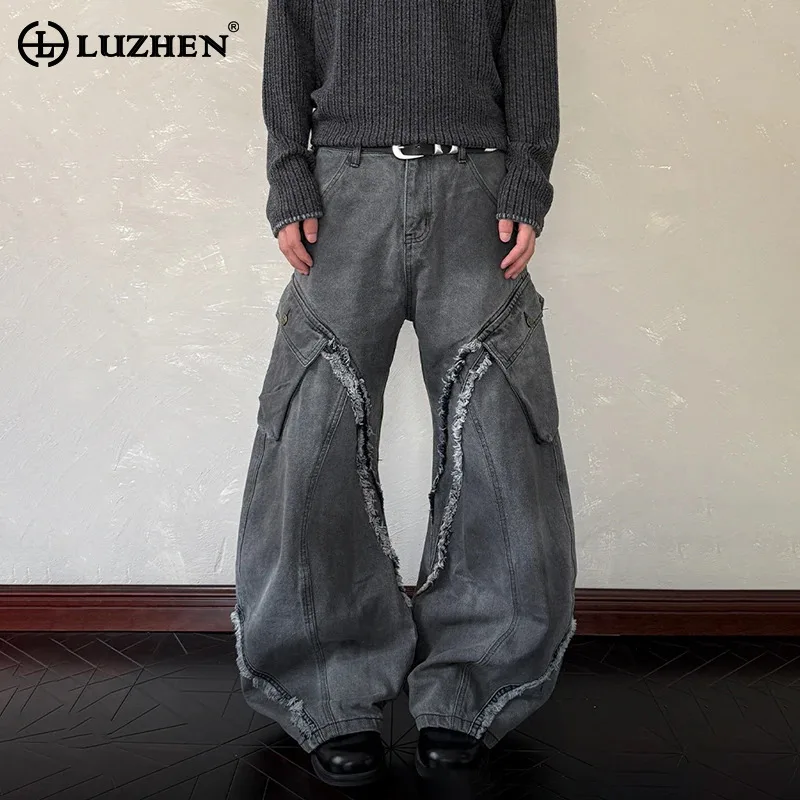 

LUZHEN оригинальный винтажный стиль Burr лоскутный дизайн широкие джинсовые брюки мужская уличная одежда 2025 новые модные мужские джинсовые брюки JY4095