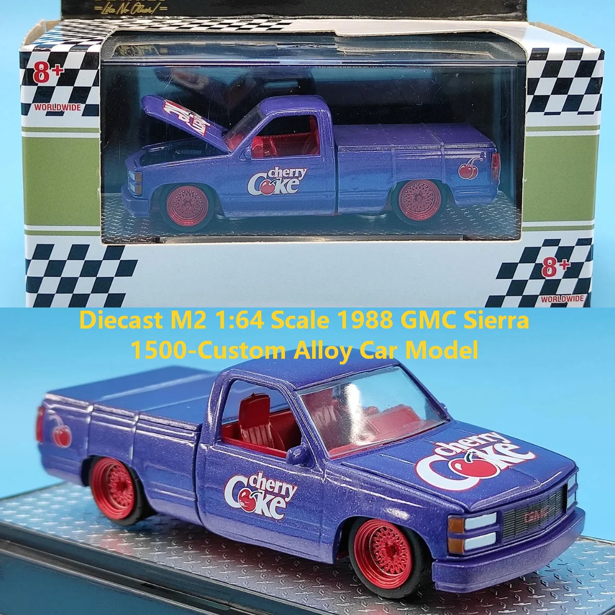 Modèle de voiture en alliage moulé sous pression M2 à l'échelle 1:64, GMC Sierra 1500-Custom 1988