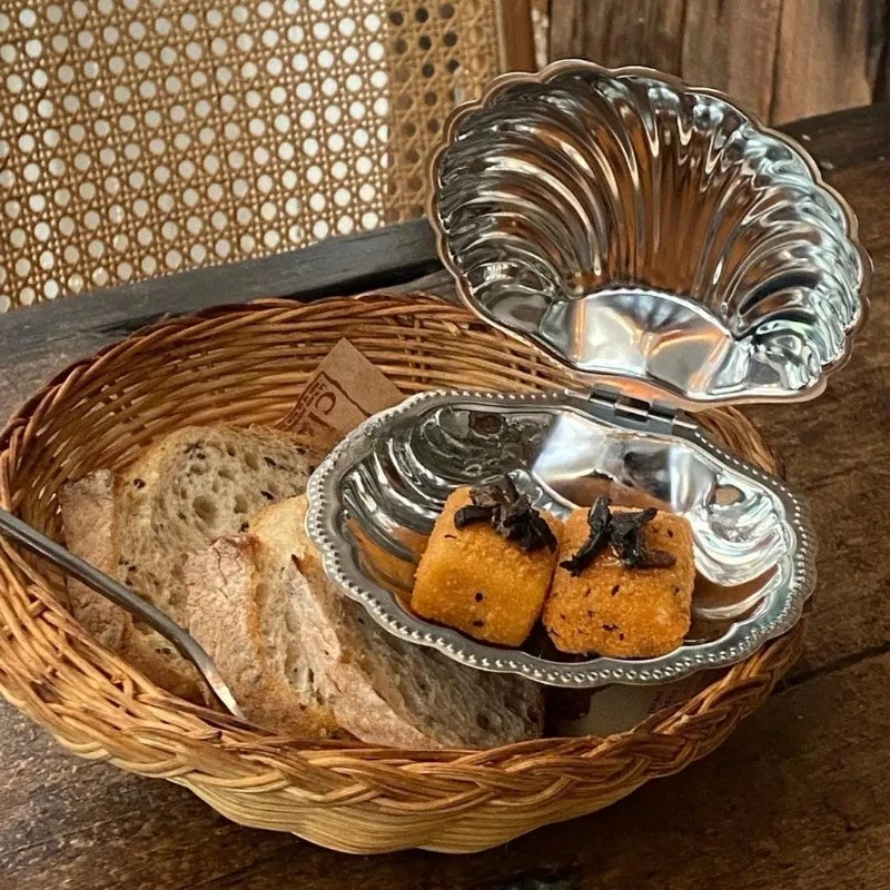 الفرنسية خمر شل طبق الزبدة حامل مجوهرات من صلب لا يصدأ INS صندوق طاولة الرجعية الغربية للتخزين أو استخدام الديكور #4