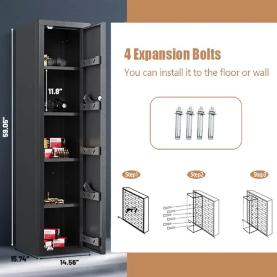 59인치 높이의 가정용 금고, 대용량 캐비닛, 빠른 접근 기능, 조절 가능한 서랍 및 탈착식 선반 포함