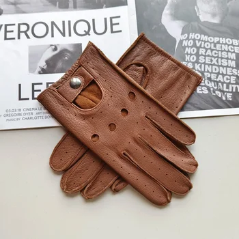 Luvas de couro de camurça masculinas, luvas de motocicleta, camada única, seção fina, equitação ao ar livre, dedo inteiro, novo