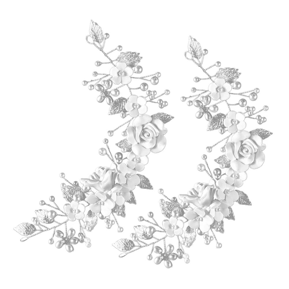 2 قطعة إكسسوارات الزهور الفضية غطاء رأس الزفاف لحفلات الزفاف وحفلات التخرج للنساء خصلات شعر العروس الكرمة ديكور شعر الزهور #5