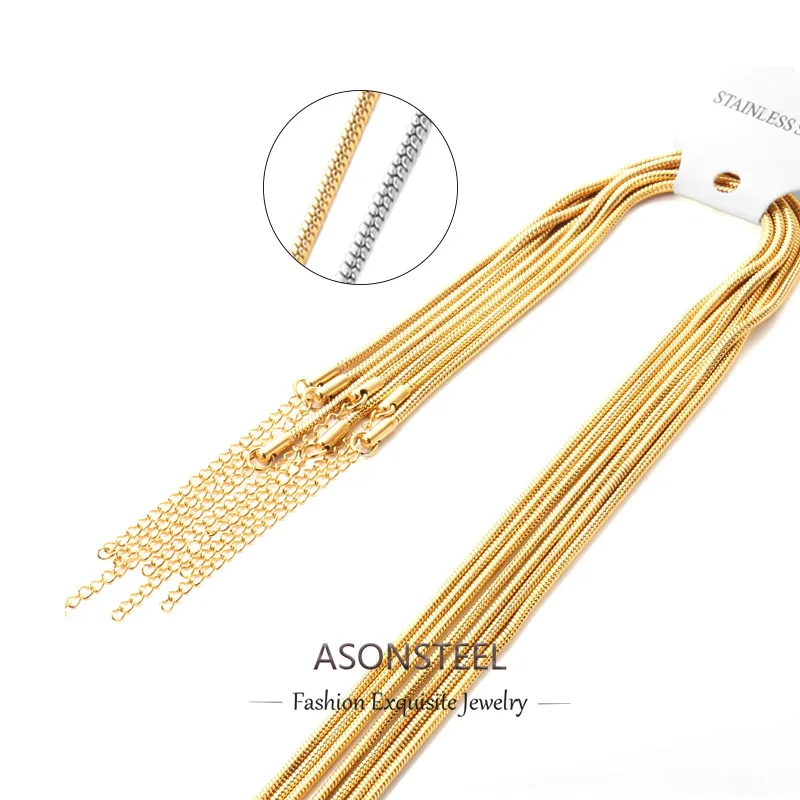 

ASONSTEEL 10Pcs/Lot Boho Snake Chian Necklace with Extender Cuban Link Chains Stainless Steel 1/2mm Chokers Jewelry Accessory