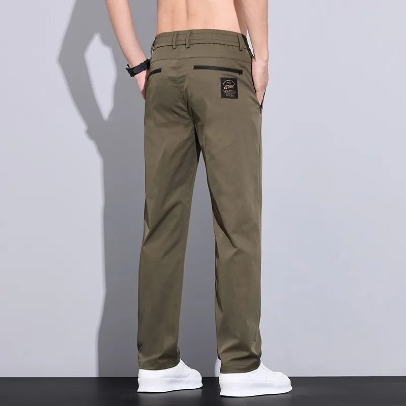 

Busin Casual Ice Silk Men's Pants Youth Summer Ultra-Thin Qui-Drng Straight Leg Breathable Polyester Fiber Trousers