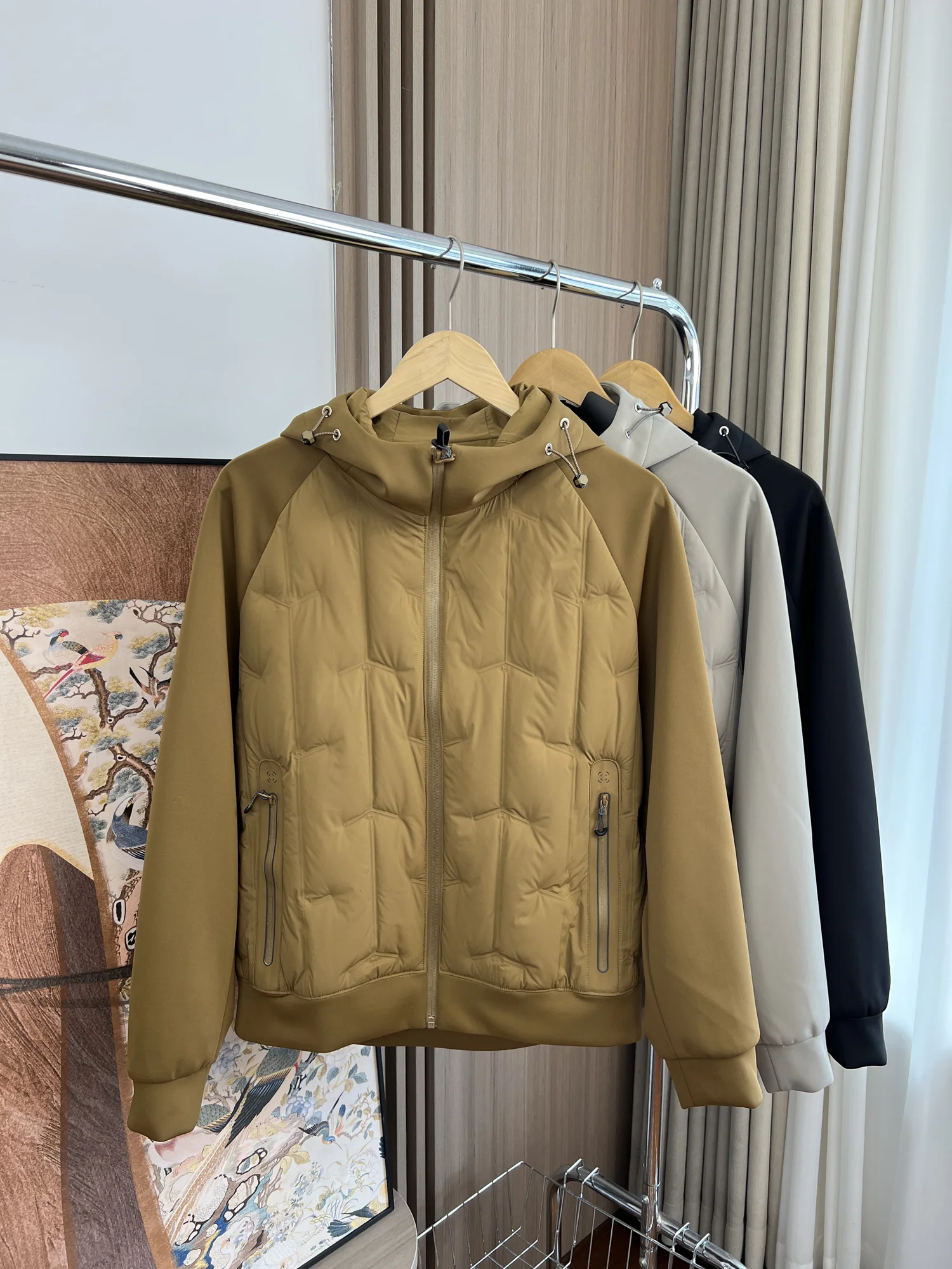 

Tech Tee-Proof Fabric Hooded down Jaet 90 Du down Men's Outdoor Winter Coat Qui-Pull Zipper Loose Fit Warmth