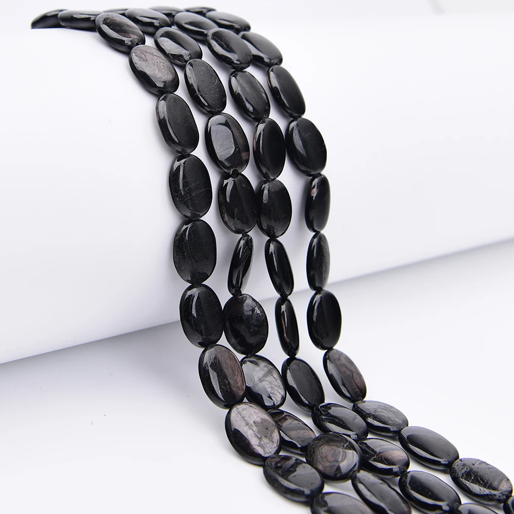 APDGG 13x18mm Natural Black Hypersthene Diorite Stone Oval Slice Loose Beads 15.5'' Strand Jewelry Making DIY