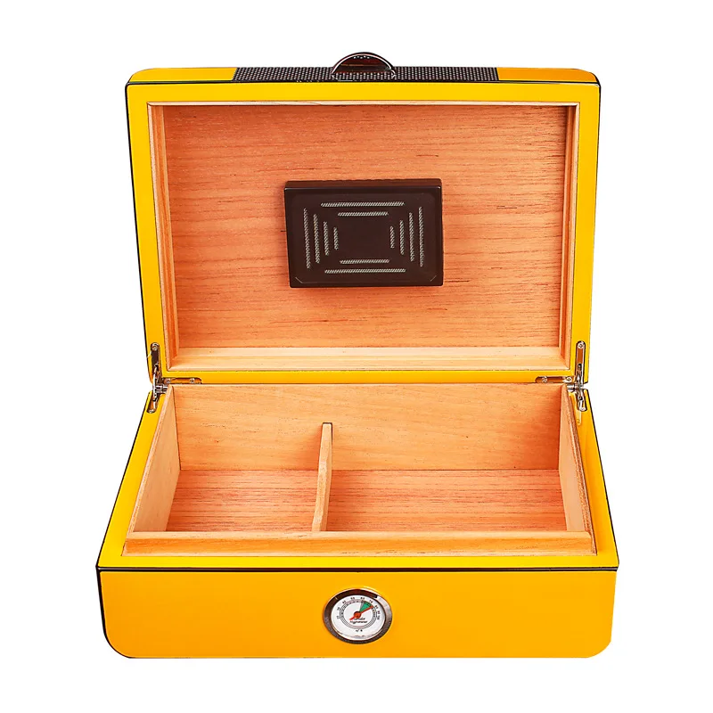 Cedar Wood High Gloss Carbon Fiber Humidor Humidor 50 Cigars clipper lighter  cigar accessories box  humidifier free shipping