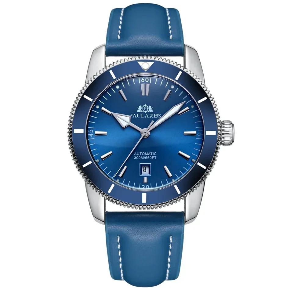 Automatic Mens Watch Self Wind Mechanical Net Stainless Steel Blue Leather Super Luxury Heritage Big Face 46mm Ocean Watches