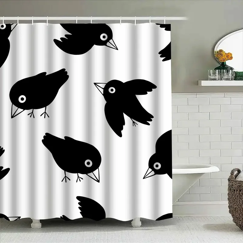 

Занавеска для душа «Черная ворона», современный домашний декор, подкладка для ванной комнаты с дизайном летающих птиц для детей, удлиненный размер 72x84 дюймов