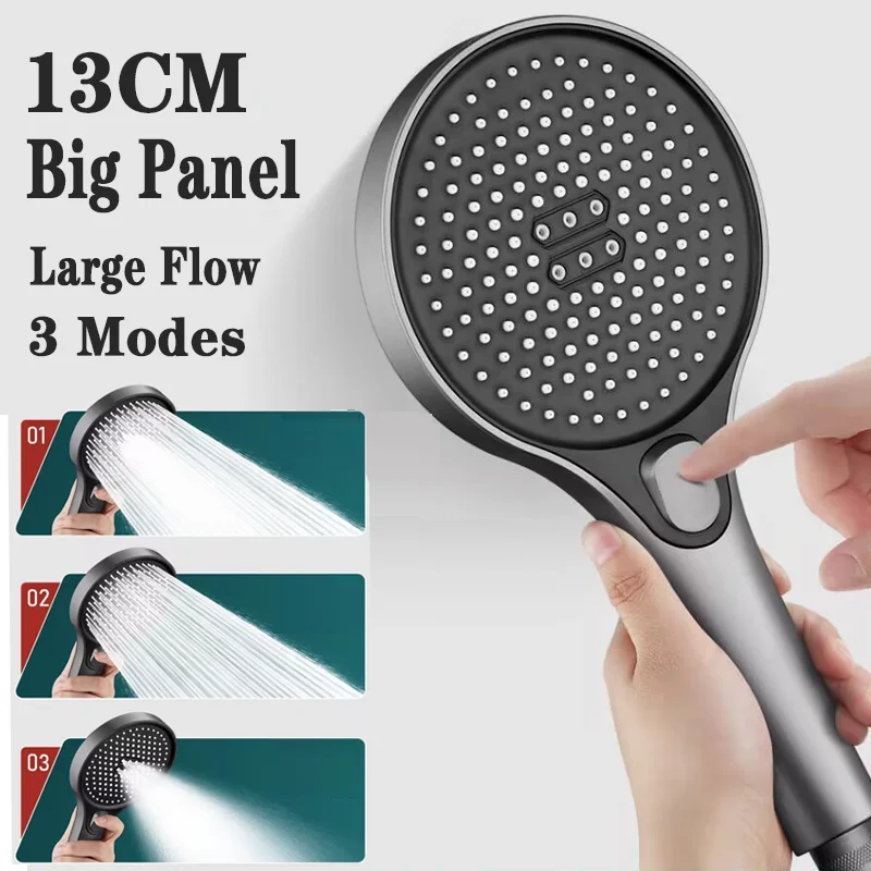 

13 CM Big Panel Large Flow Shower Head 3 Modes High Pressure Water Saving Spray Nozzle Eco Rainfall Shower Bathroom Accessories