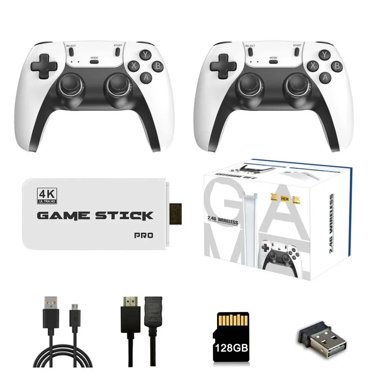 M15 Retro Game Stick, 4K HDMI-uitgang, 64 GB met meer dan 4000 klassieke games, 2,4 GHz draadloze controller, draagbare gameconsole met meerdere emulators.