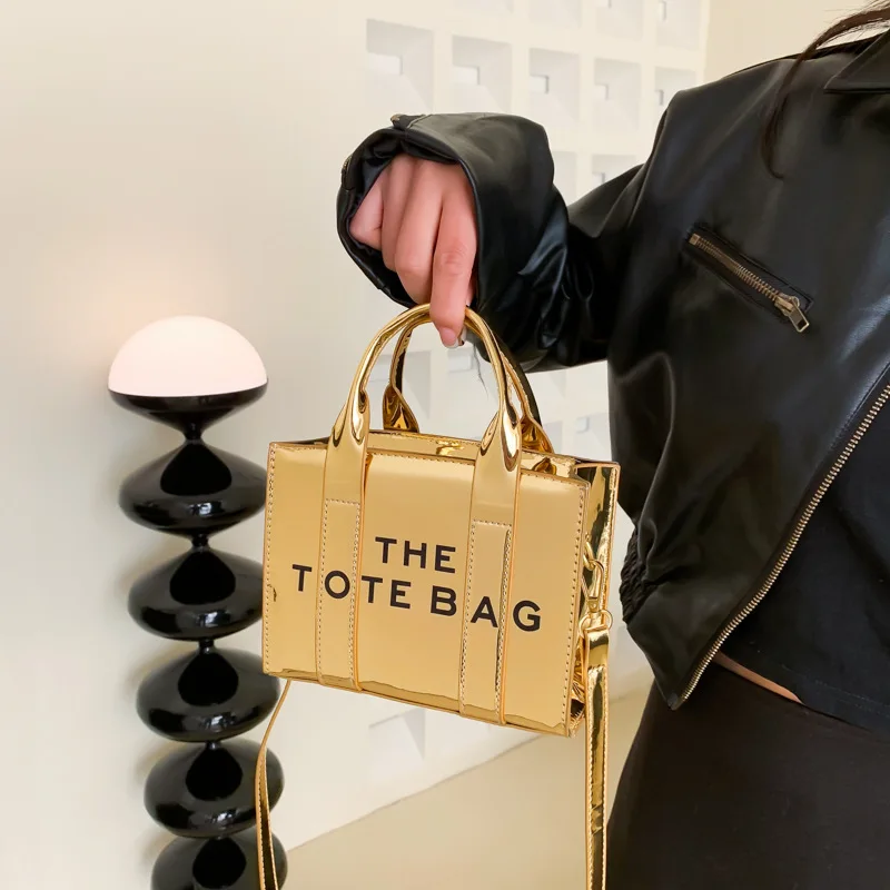 Chic Reflective Shoulder Bags in Metallic Finish with Alphabet Print Stylish Crossbody Bag for Fashionistas Purses and Handbags