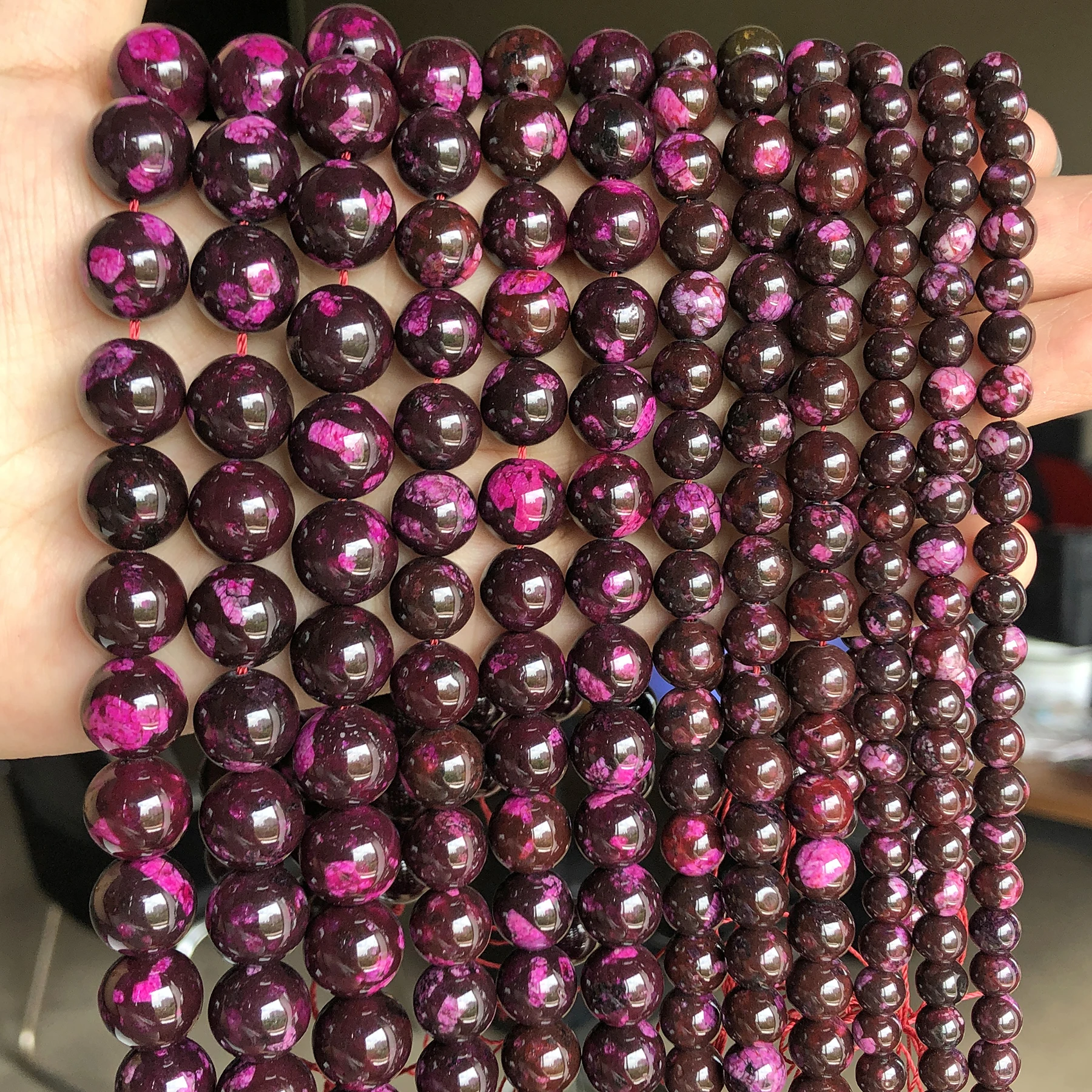 6/8/10/12mm AAA Natural Stone Fuschia Triskelite Quartz Beads Round Loose Beads For Jewelry Making Supplies Bracelets Accessory